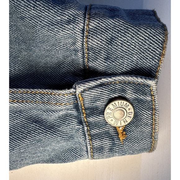 Love Tree Denim Jeans Cropped Jacket Girls Medium Full Zip & Button Gray Lining - Picture 10 of 10